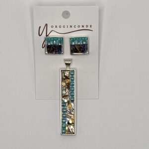 Set de colgante y aretes (post) dorado y azul