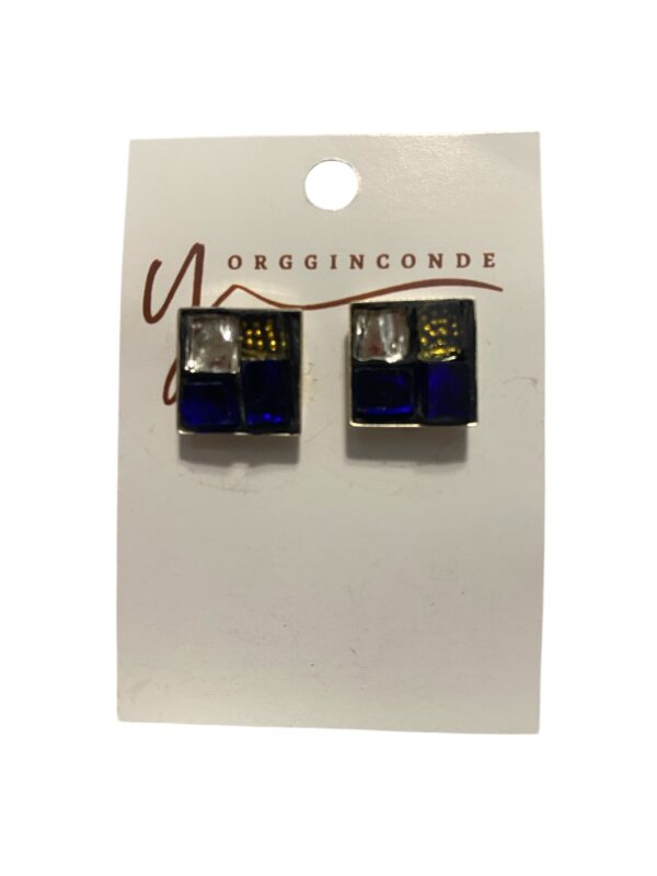 Aretes azul cobalto, dorado y plateado