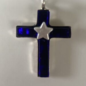 Cruz insprida en color azul y estrella de la bandera