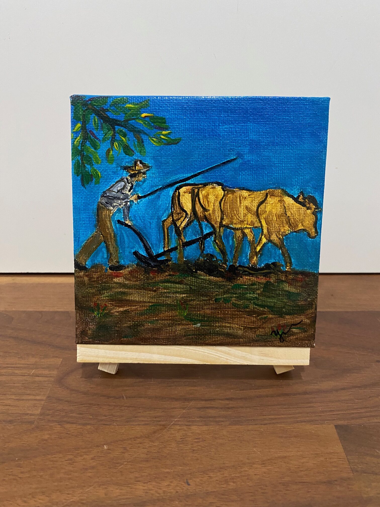 Pintura: Arando con bueyes