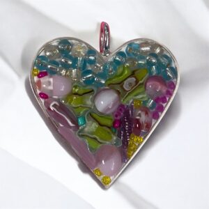 Colgante corazón tonos azul y rosado