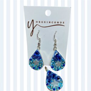 Set de aretes y colgante azul