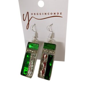 Aretes cristal dicrótico plateado y cristal verde