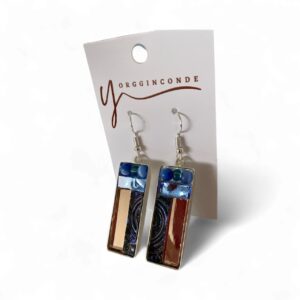 Aretes cristal Van Gogh azul y dorado, cobre y azul