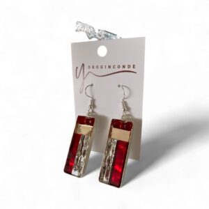 Aretes cristal dicrótico plateado y rojo