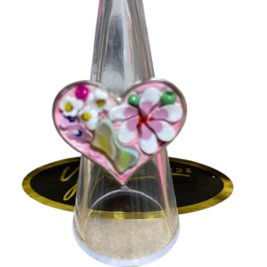 Sortija ajustable corazón en filati blanco y rosado