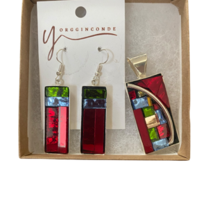 Set aretes y colgante red, blue, green