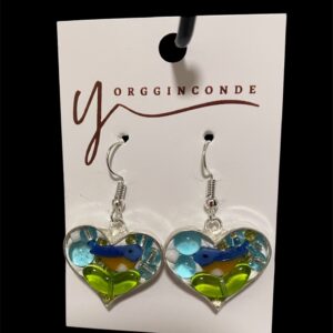 Aretes corazón con pájarito