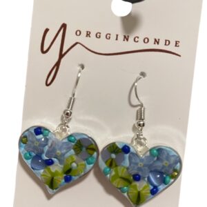Aretes corazón en murrine azul y verde