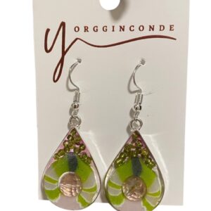 Aretes en murrine verde, blanco  y rosado