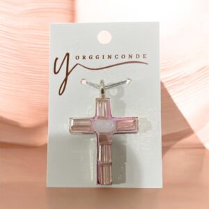 Colgante cruz vidrio rosa y blanco